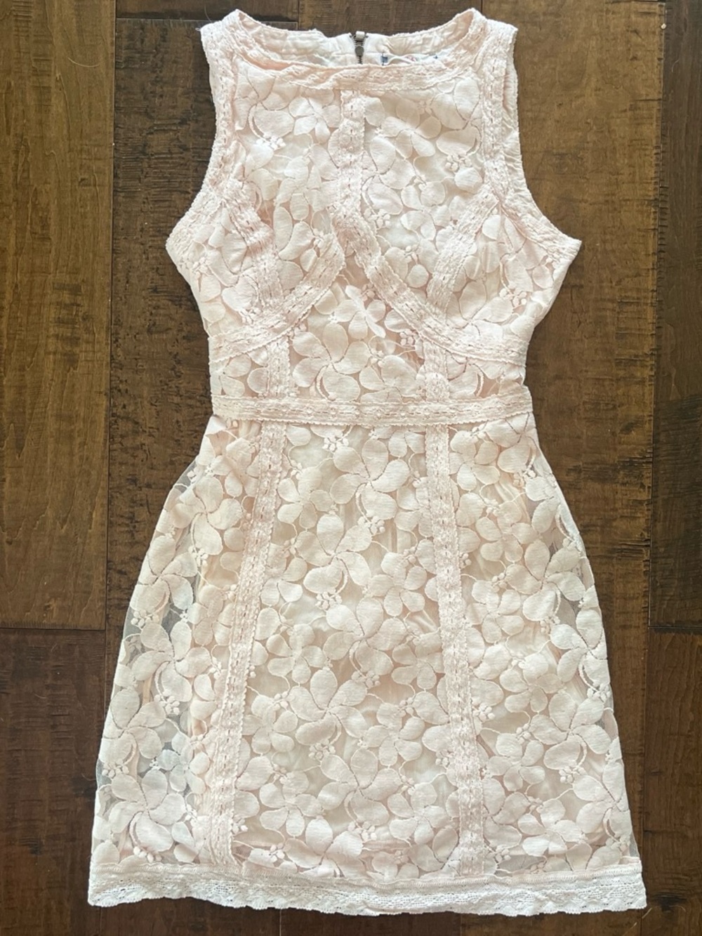 Chelsea and Violet cream lace floral appliqué mini sleeveless dress